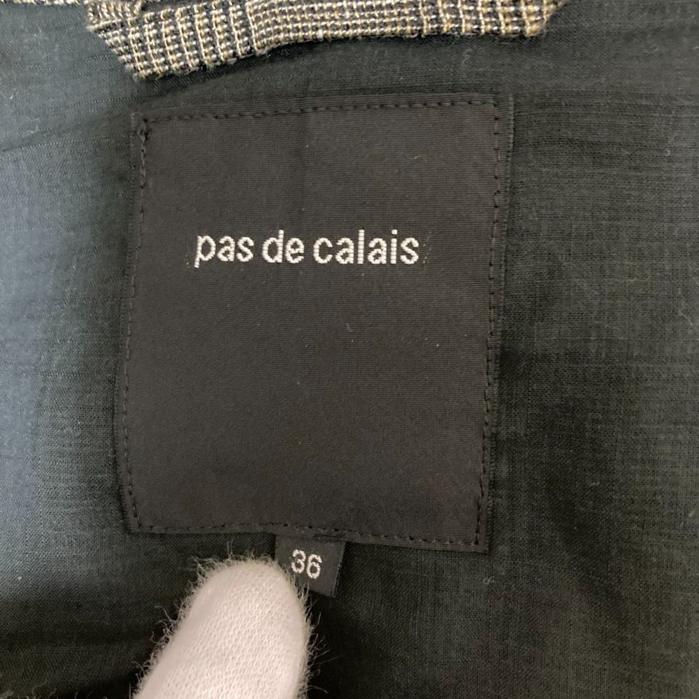 pas de calais パドカレ グレンチェック リネンコート サイズ36 グレー レディース 古着 GULLKHAN_COM