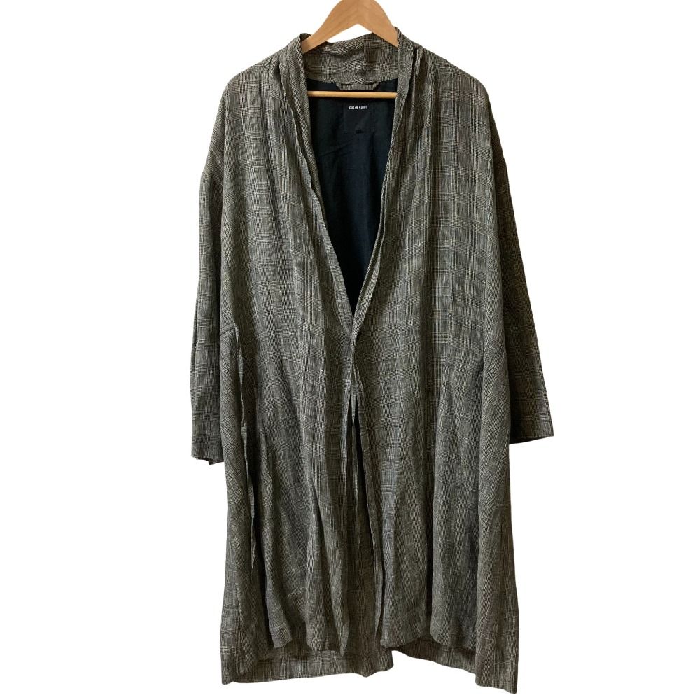 pas de calais パドカレ グレンチェック リネンコート サイズ36 グレー レディース 古着