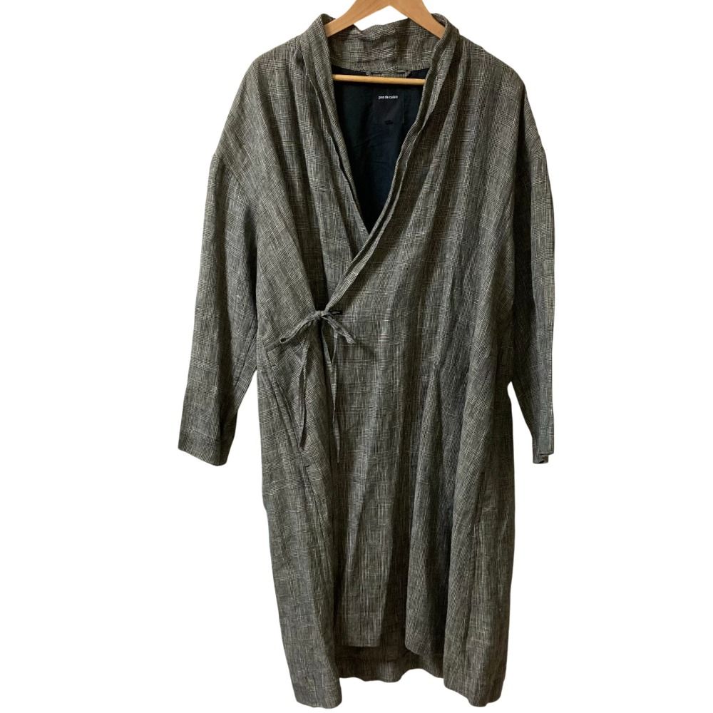 pas de calais パドカレ グレンチェック リネンコート サイズ36 グレー レディース 古着