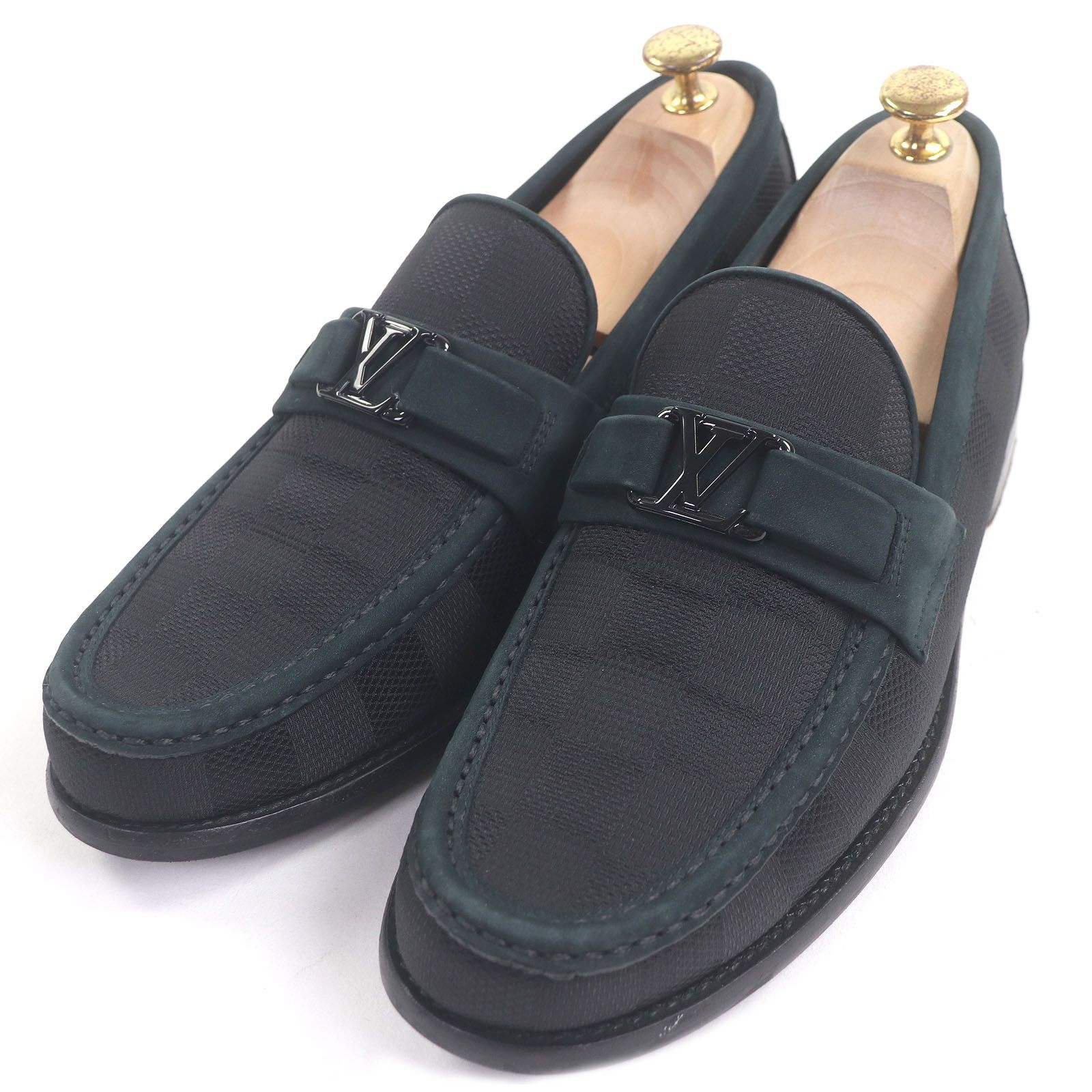 LOUIS VUITTON ルイヴィトン 製 LV メジャーライン 一部スウェードレザー ダミエグラフィット ローファー グレー ダークグリーン 7 イタリア製 メンズ
