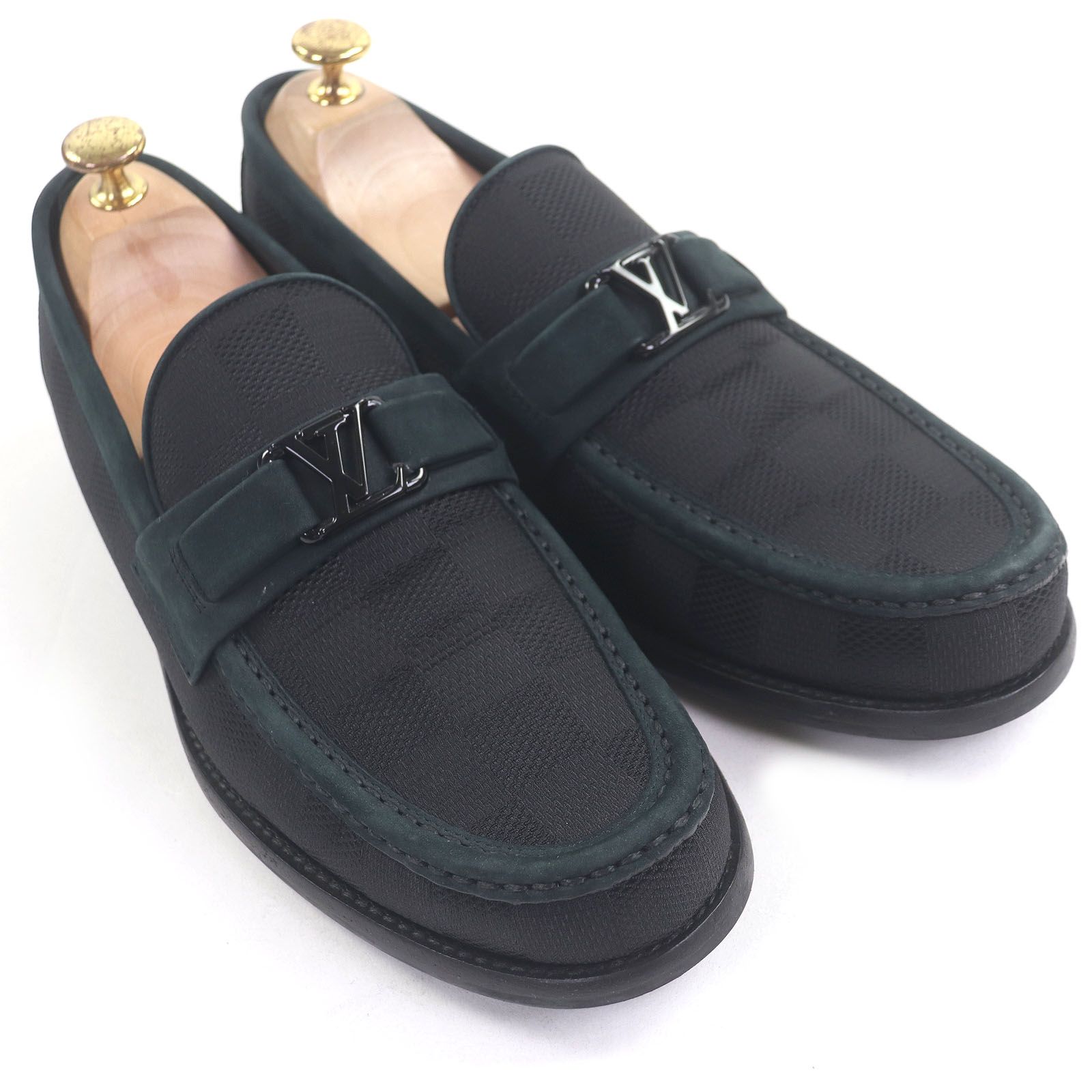 LOUIS VUITTON ルイヴィトン 製 LV メジャーライン 一部スウェードレザー ダミエグラフィット ローファー グレー ダークグリーン 7 イタリア製 メンズ