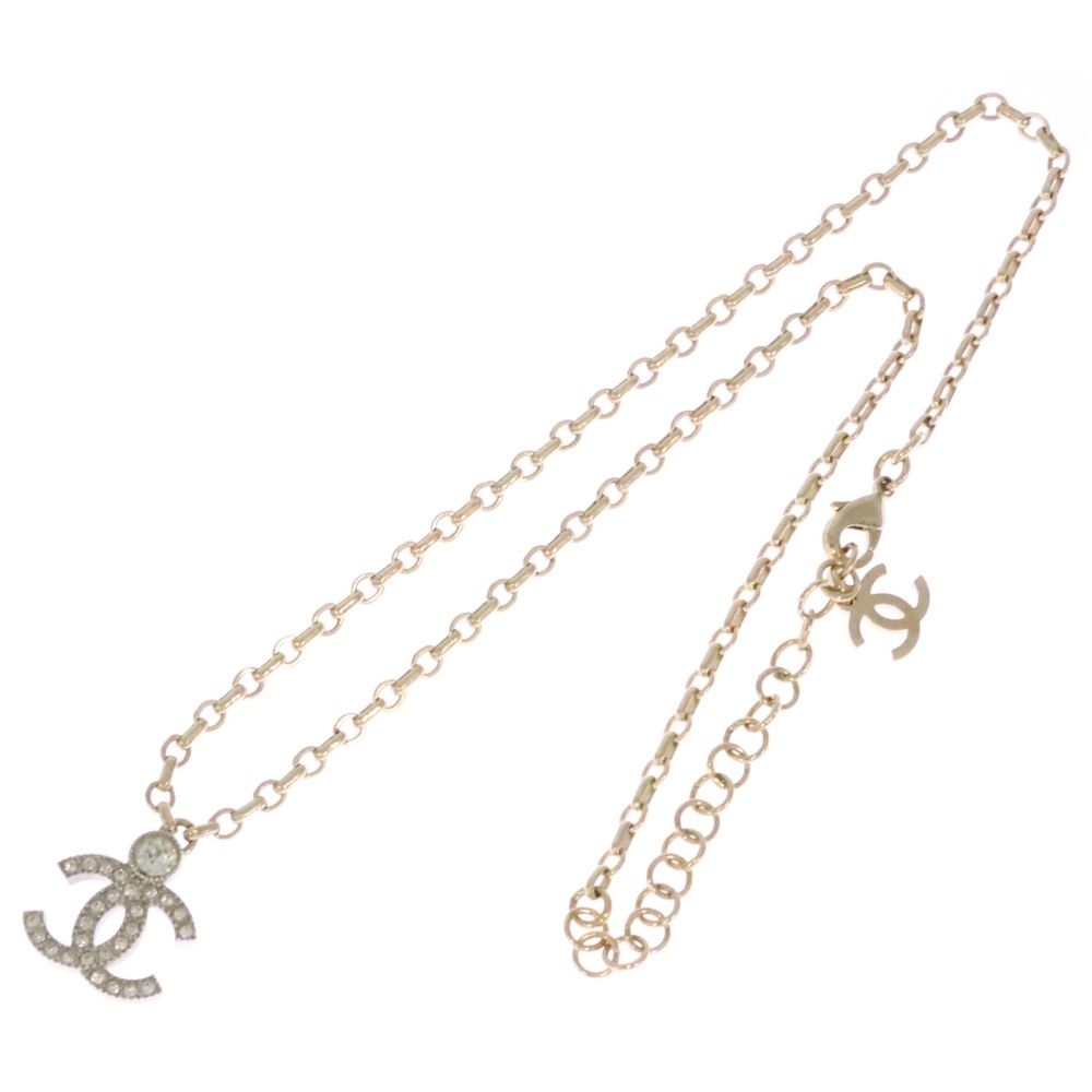 CHANEL シャネル ラインストーン ココマーク ネックレス ペンダント チェーン シルバー×ゴールド I25V