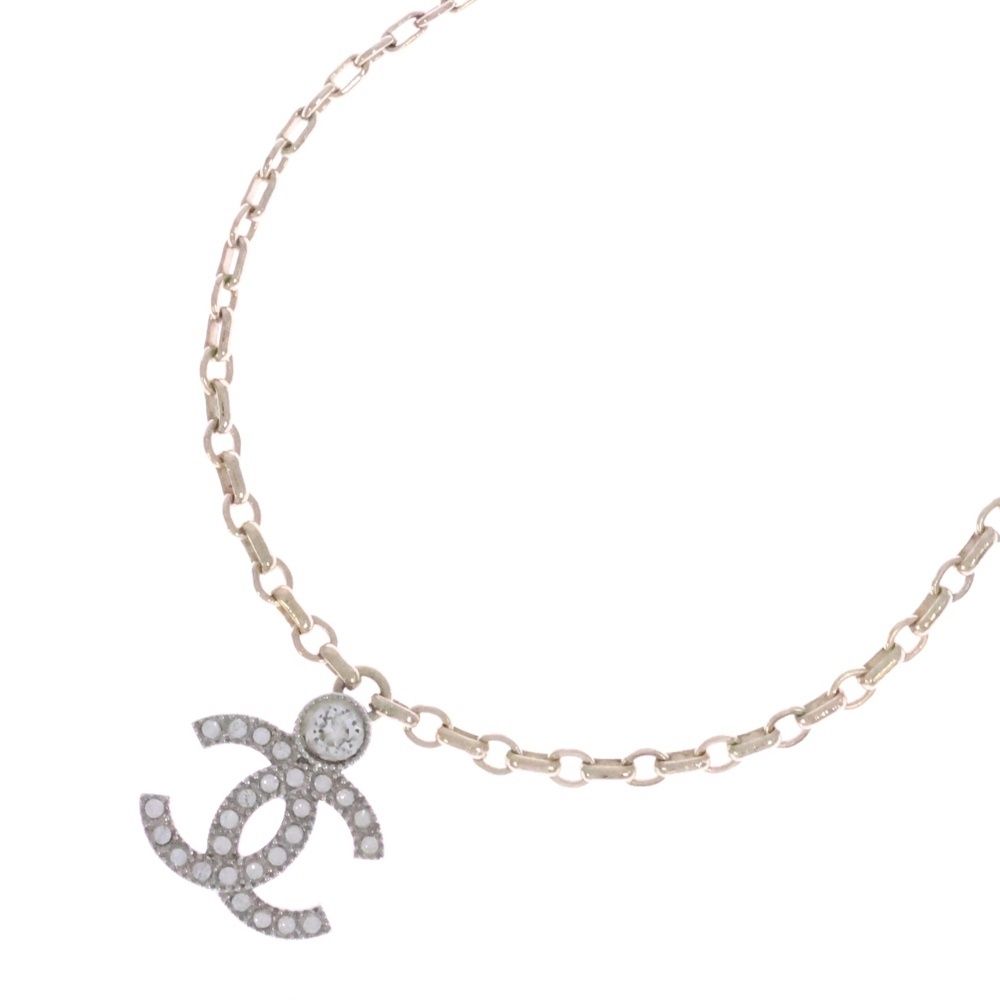 CHANEL シャネル ラインストーン ココマーク ネックレス ペンダント チェーン シルバー×ゴールド I25V
