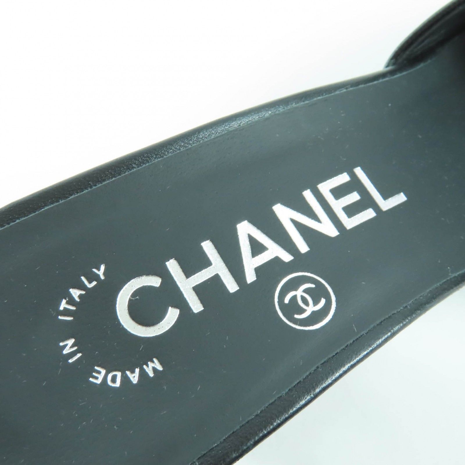  CHANEL シャネル G 45358 ココマーク ミラーヒール レザー サンダル ミュール ブラック シルバー 37 箱 保存袋付き イタリア製 レディース サンダル サンダル ミュール
