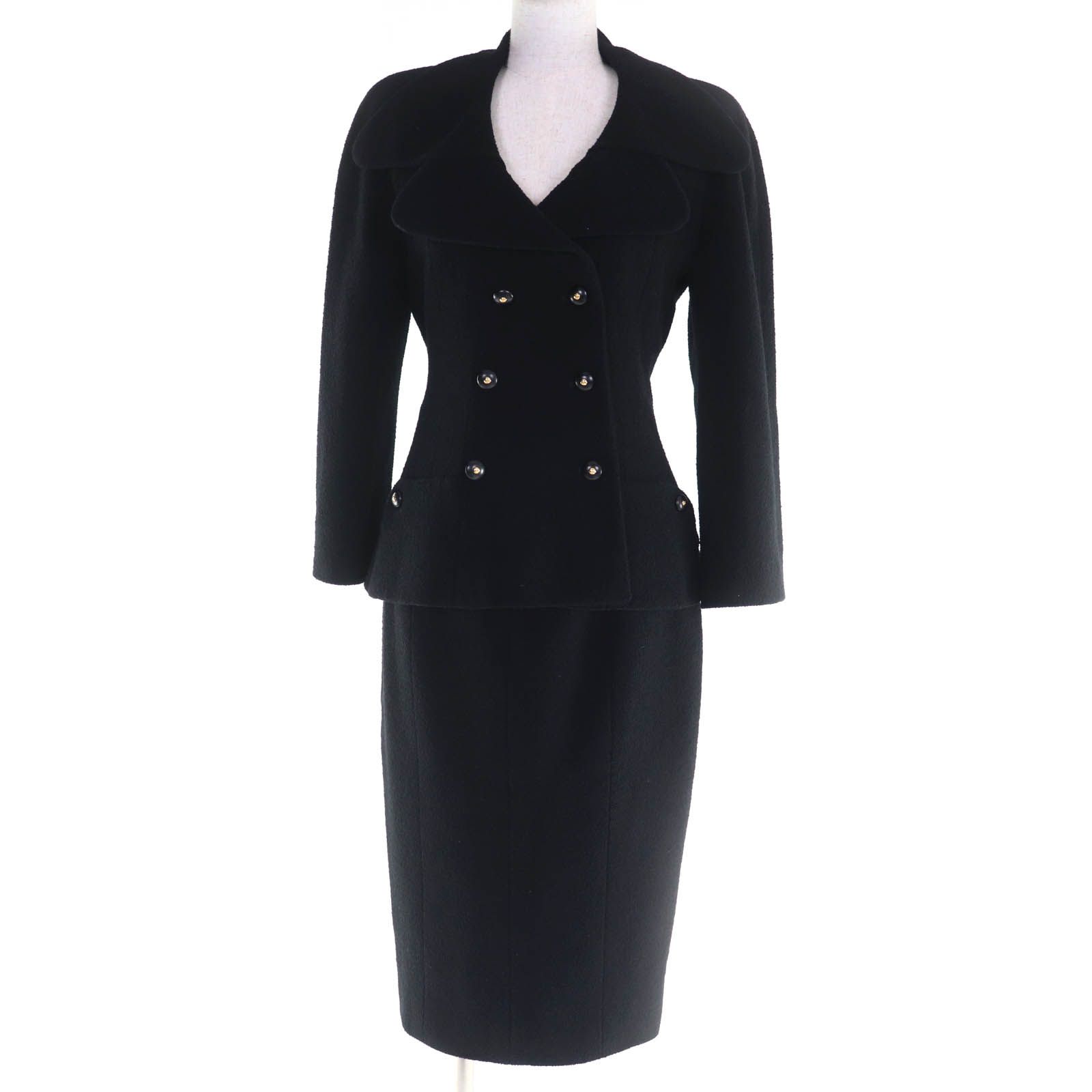 CHANEL シャネル ヴィンテージ 95A P05816V04346 ココマークボタン ツイードジャケット スカート セットアップ ブラック 40 フランス製 レディース