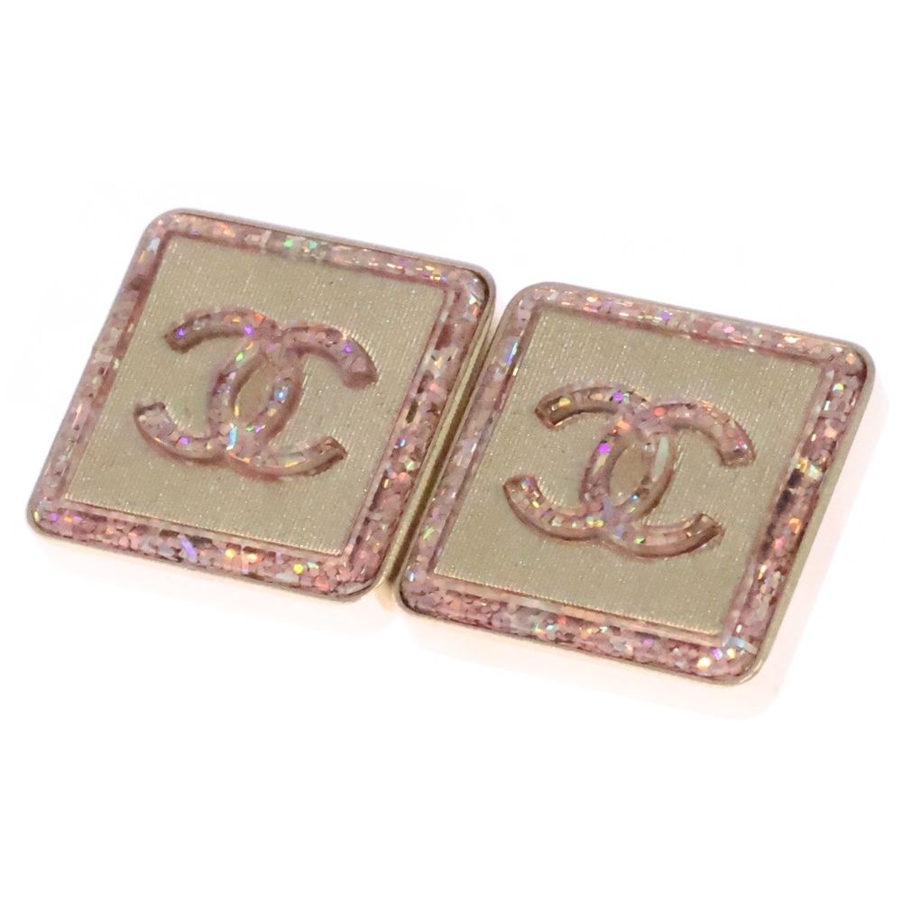 CHANEL シャネル A21K ココマーク スクエア グリッター ピアス ピンクゴールド GP