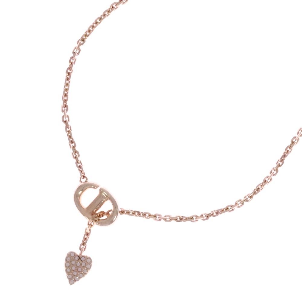 Christian Dior クリスチャンディオール CDロゴ ネックレス ラインストーン クリスタル ハート ペンダント チェーン ピンクゴールド GP N3118WOMCY
