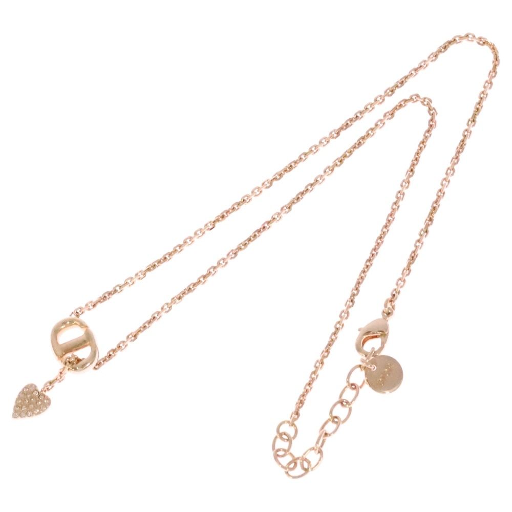 Christian Dior クリスチャンディオール CDロゴ ネックレス ラインストーン クリスタル ハート ペンダント チェーン ピンクゴールド GP N3118WOMCY
