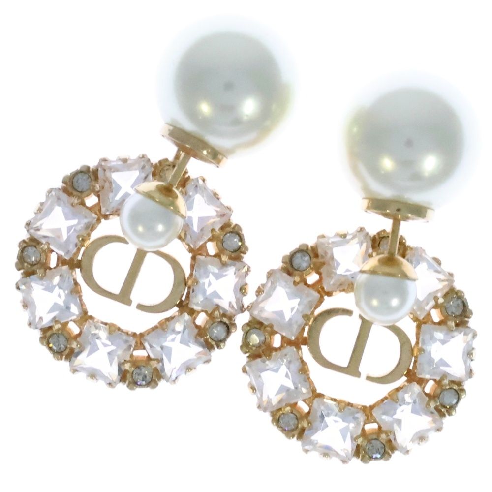 DIOR ディオール Tribales トライバル ロゴ メタル レジンパール ピアス ゴールド E2380WOMCY