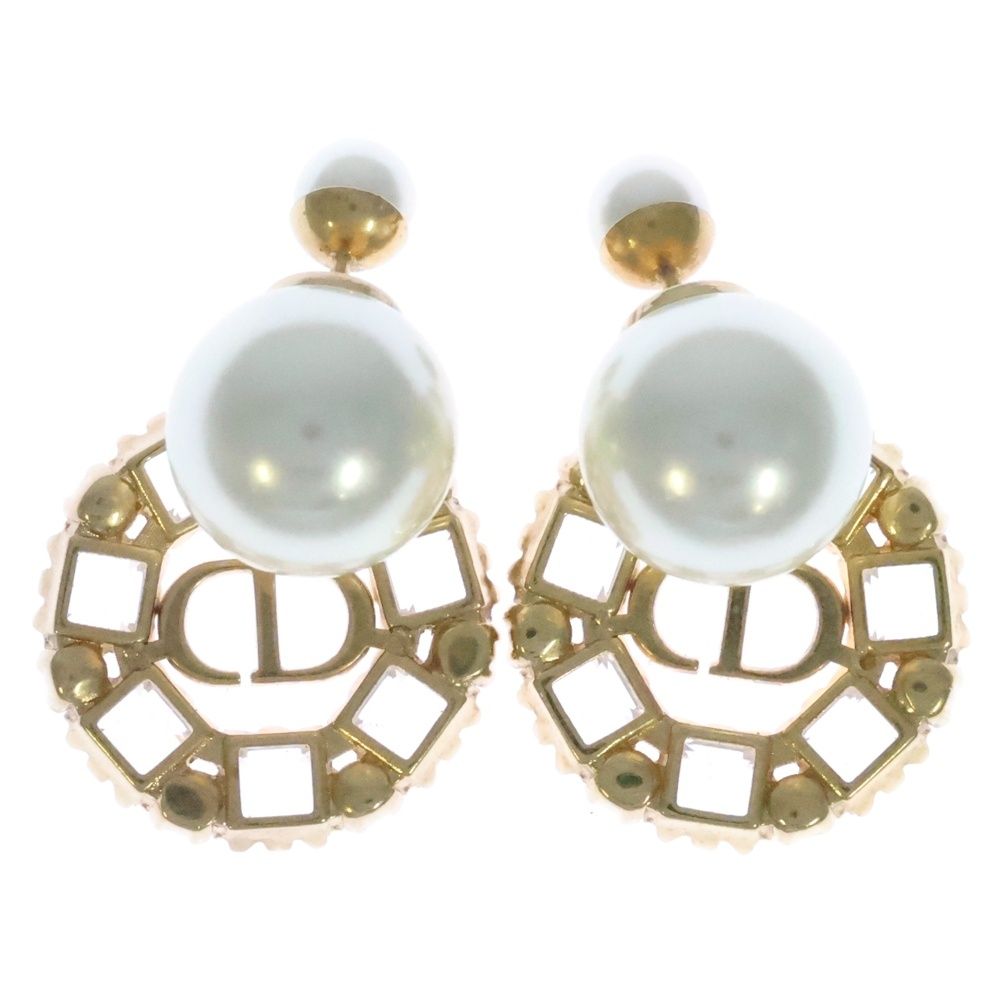 DIOR ディオール Tribales トライバル ロゴ メタル レジンパール ピアス ゴールド E2380WOMCY