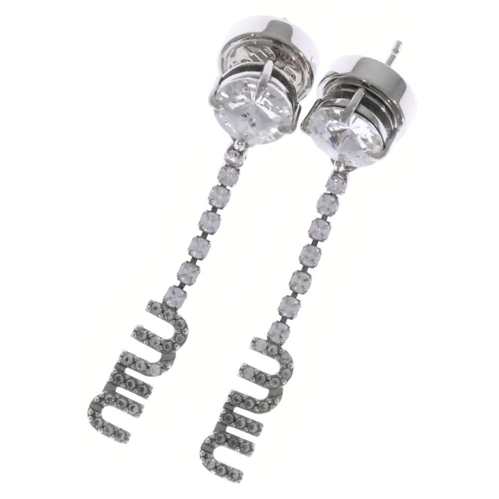 miumiu ミュウミュウ ビジュー クリスタル ロゴプレート ドロップピアス シルバー レディース 5IO058 2DNC F0OKL