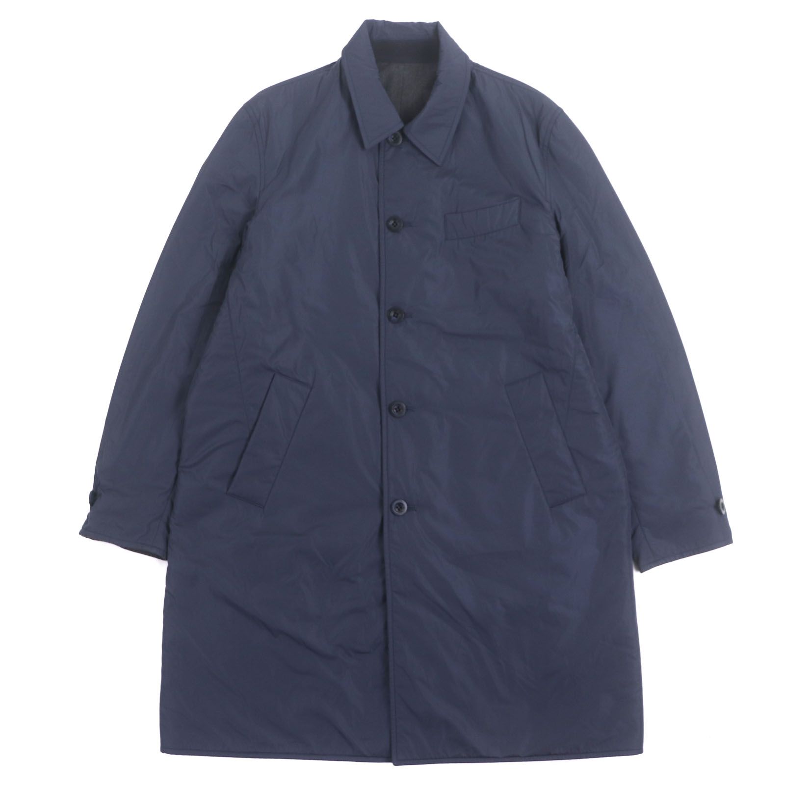 Dunhill ダンヒル ナイロン ウール リバーシブル 中綿入り ステン コート グレー ネイビー XLS XLサイズ相当 イタリア製 メンズ