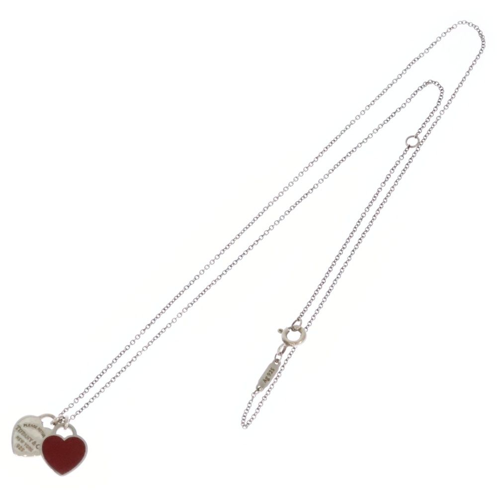 TIFFANY - Co. ティファニー リターントゥティファニー ロゴ ダブルハートタグ チェーン ネックレス シルバー レッド