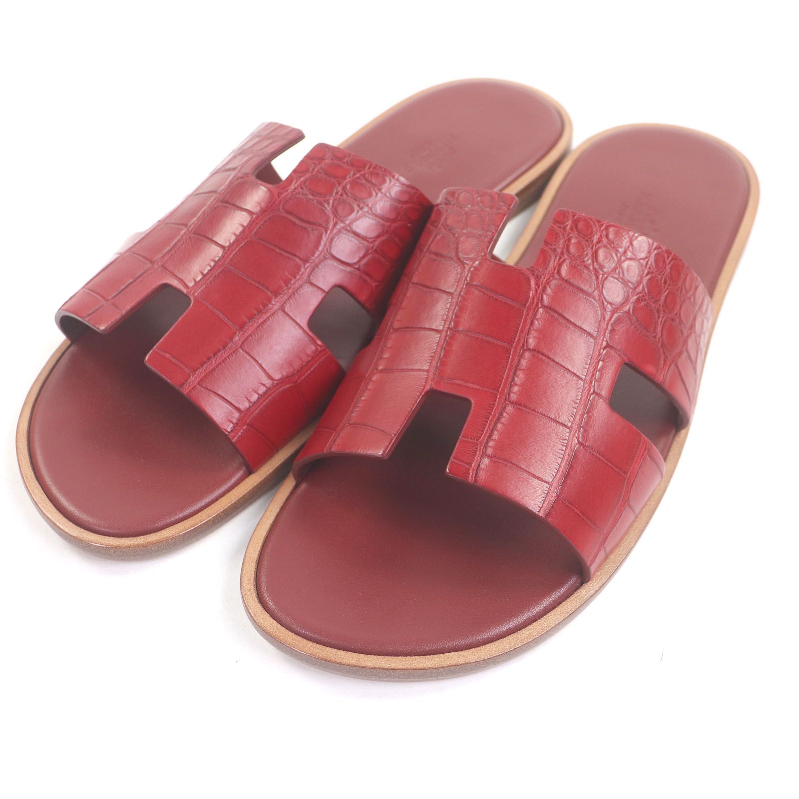 HERMES エルメス イズミール クロコダイルレザー Hロゴ シャワーサンダル スライドサンダル レッド 42 き イタリア製 メンズ