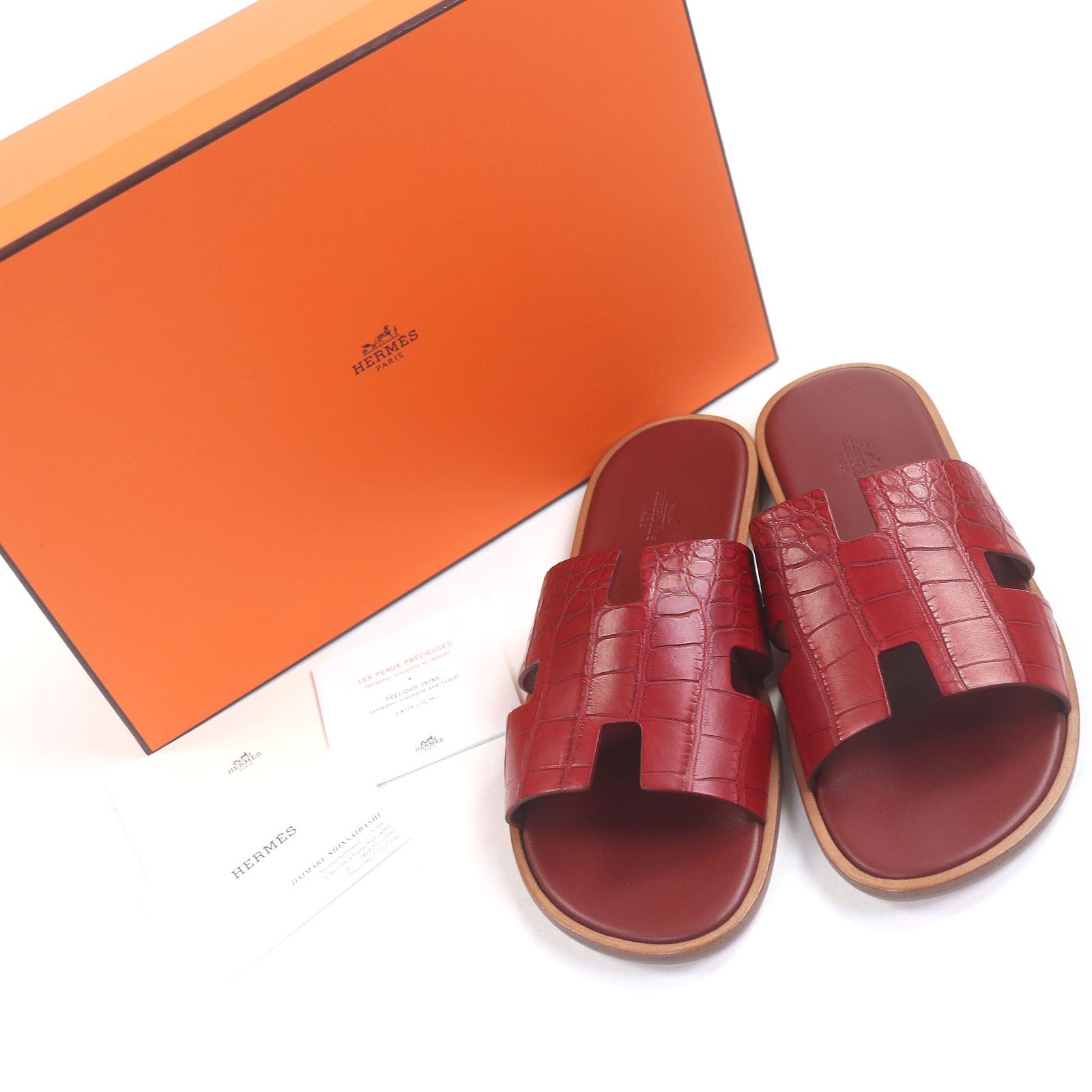 HERMES エルメス イズミール クロコダイルレザー Hロゴ シャワーサンダル スライドサンダル レッド 42 き イタリア製 メンズ