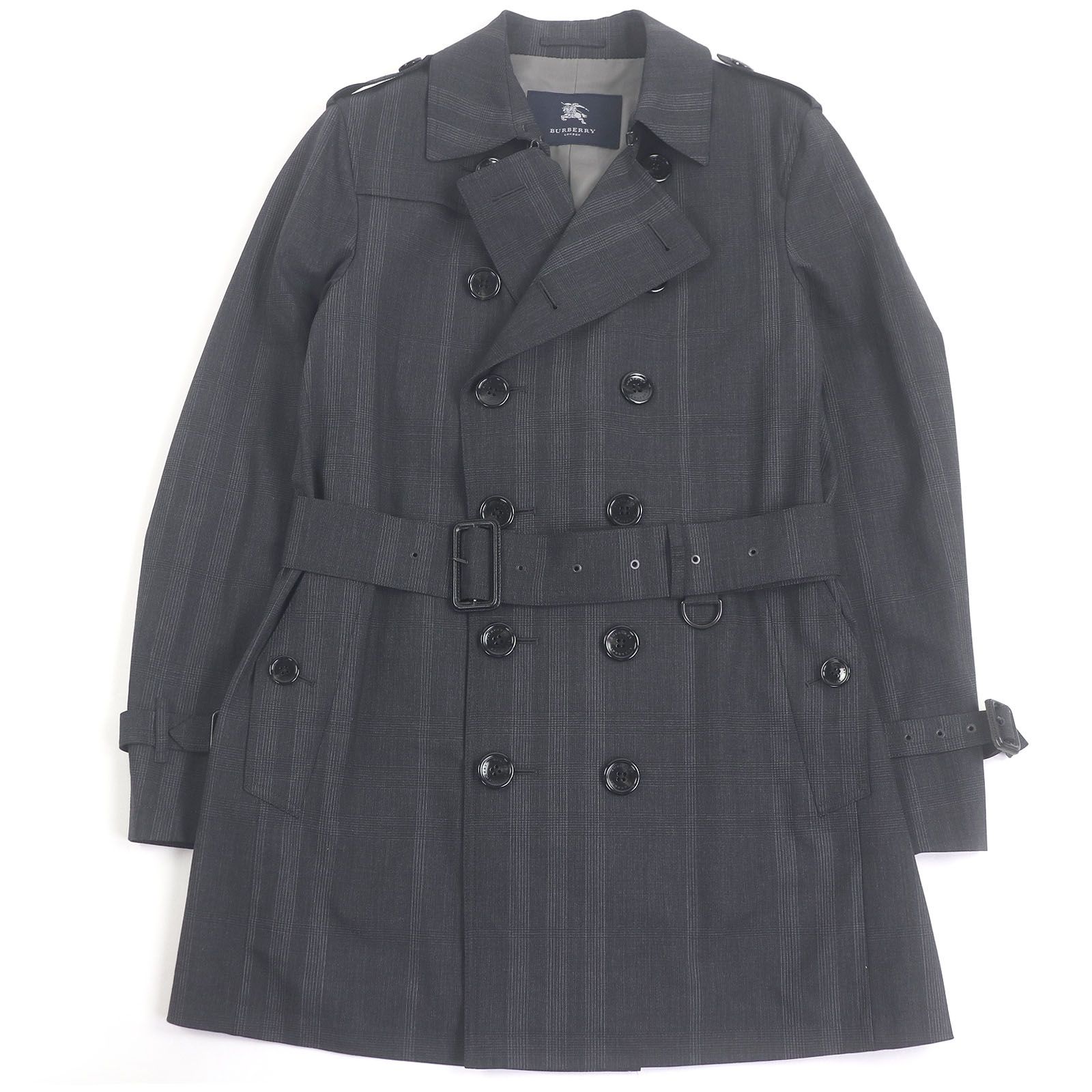 BURBERRY LONDON バーバリーロンドン チェック柄 ダブルブレスト トレンチコート スプリングコート チャコール LL メンズ