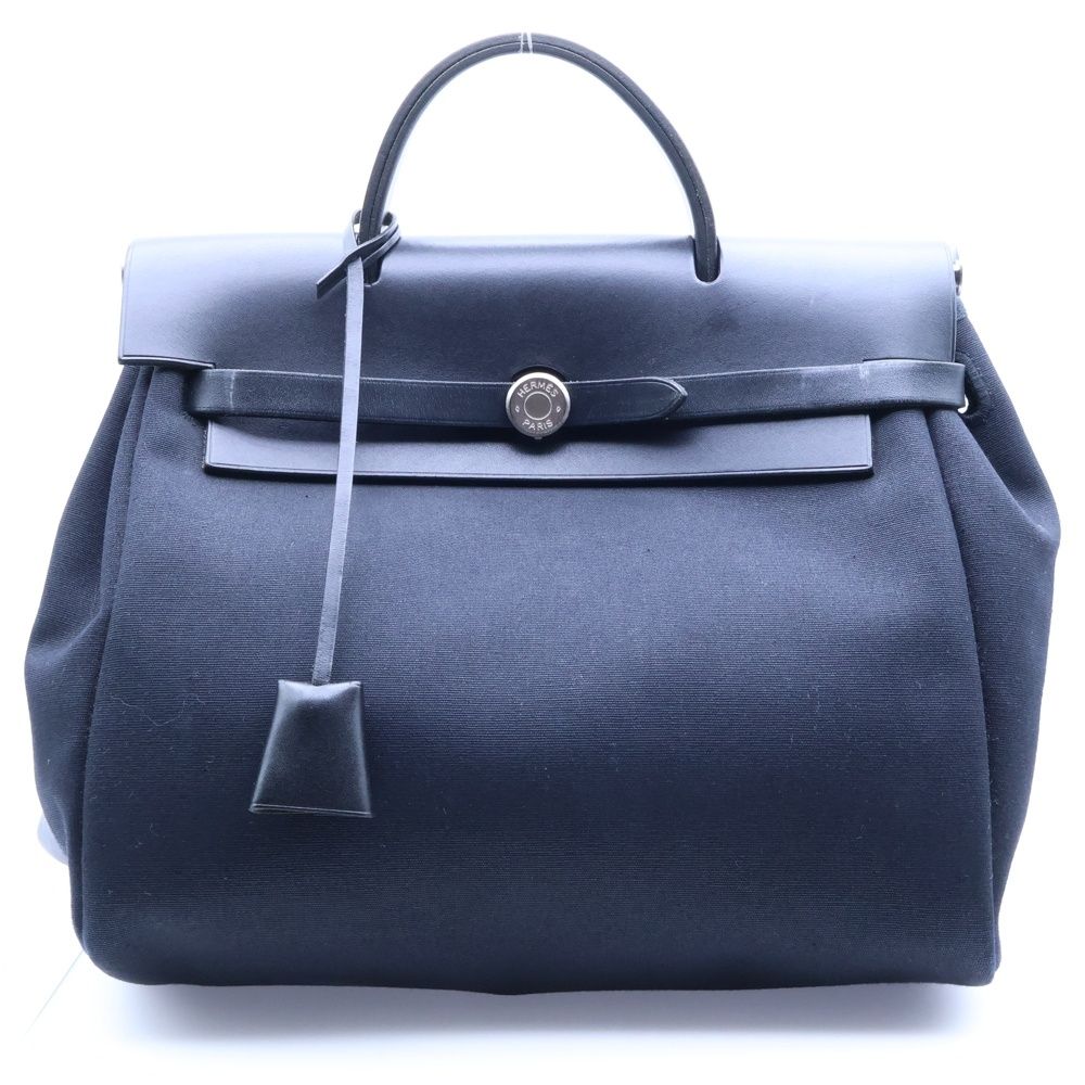 HERMES エルメス エールバッグPM ハンドバッグ バックパック リュックサック ブラック トワルアッシュ×ボックスカーフ シルバー金具 D刻印