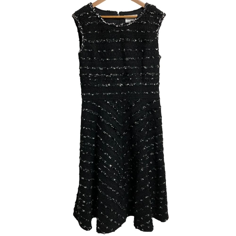 Rene ルネ ノースリーブ ひざ丈 ツイードワンピース サイズ36 ブラック レディース 古着