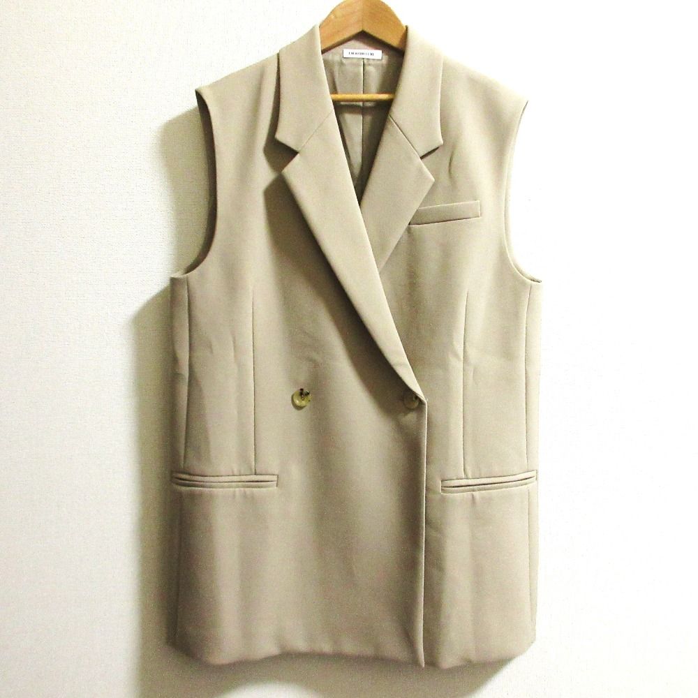 25 SS EVERYDAY I LIKE. エブリデイアイライク ドゥーズィエムクラス Wクロス ロングベスト ジレ サイズF ベージュ レディース 古着