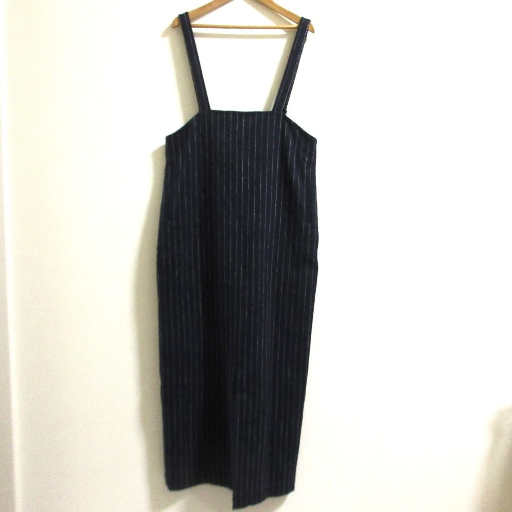 24SS IENA イエナ リネン混 Iライン ジャンパースカート サイズ36 ネイビー レディース 古着