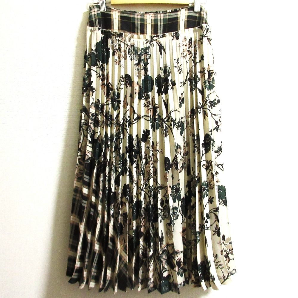 INGEBORG インゲボルグ フォンダンフルールプリント プリーツスカート サイズ4 グリーン レディース 古着