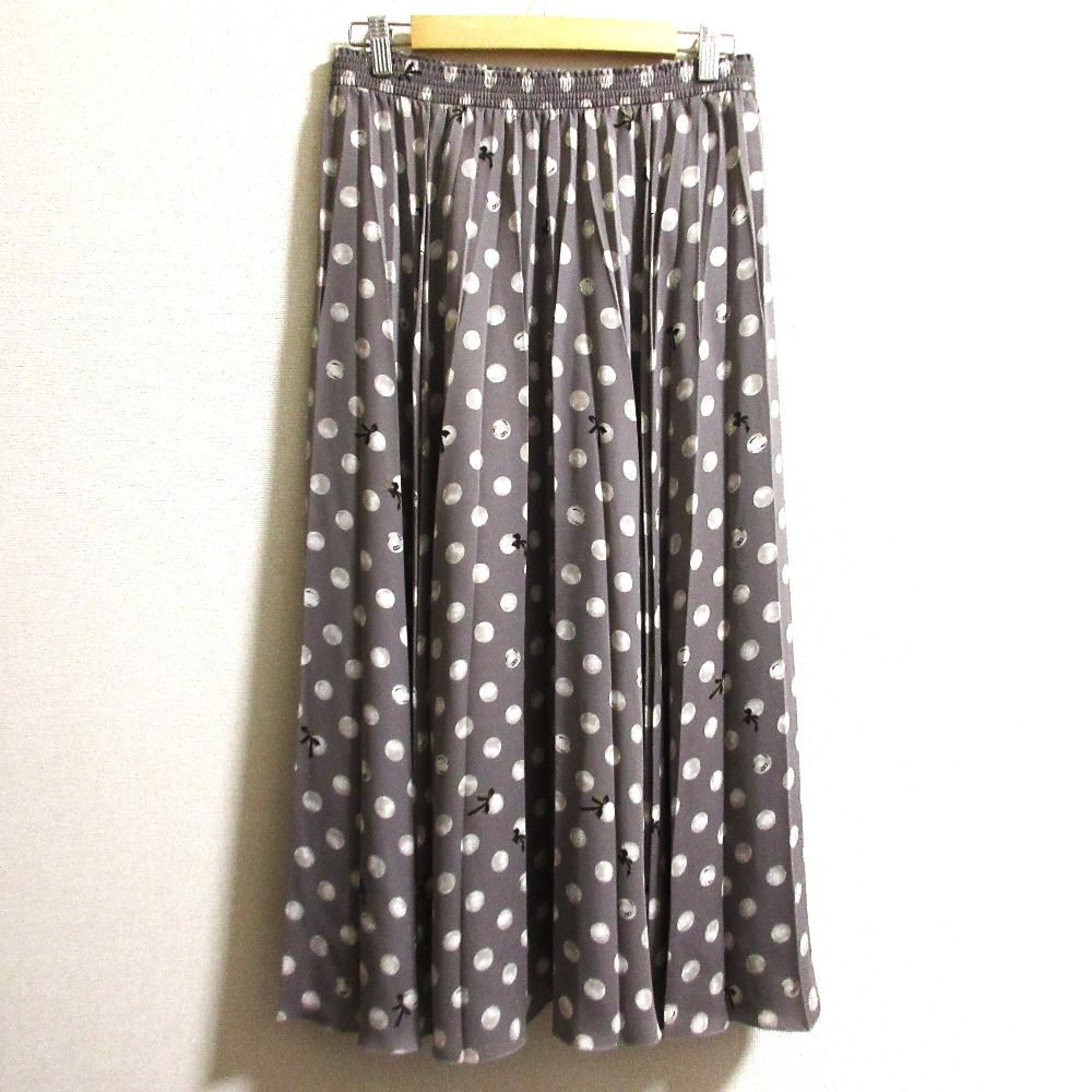 INGEBORG インゲボルグ パール水玉pt.プリーツスカート サイズ4 グレー レディース 古着