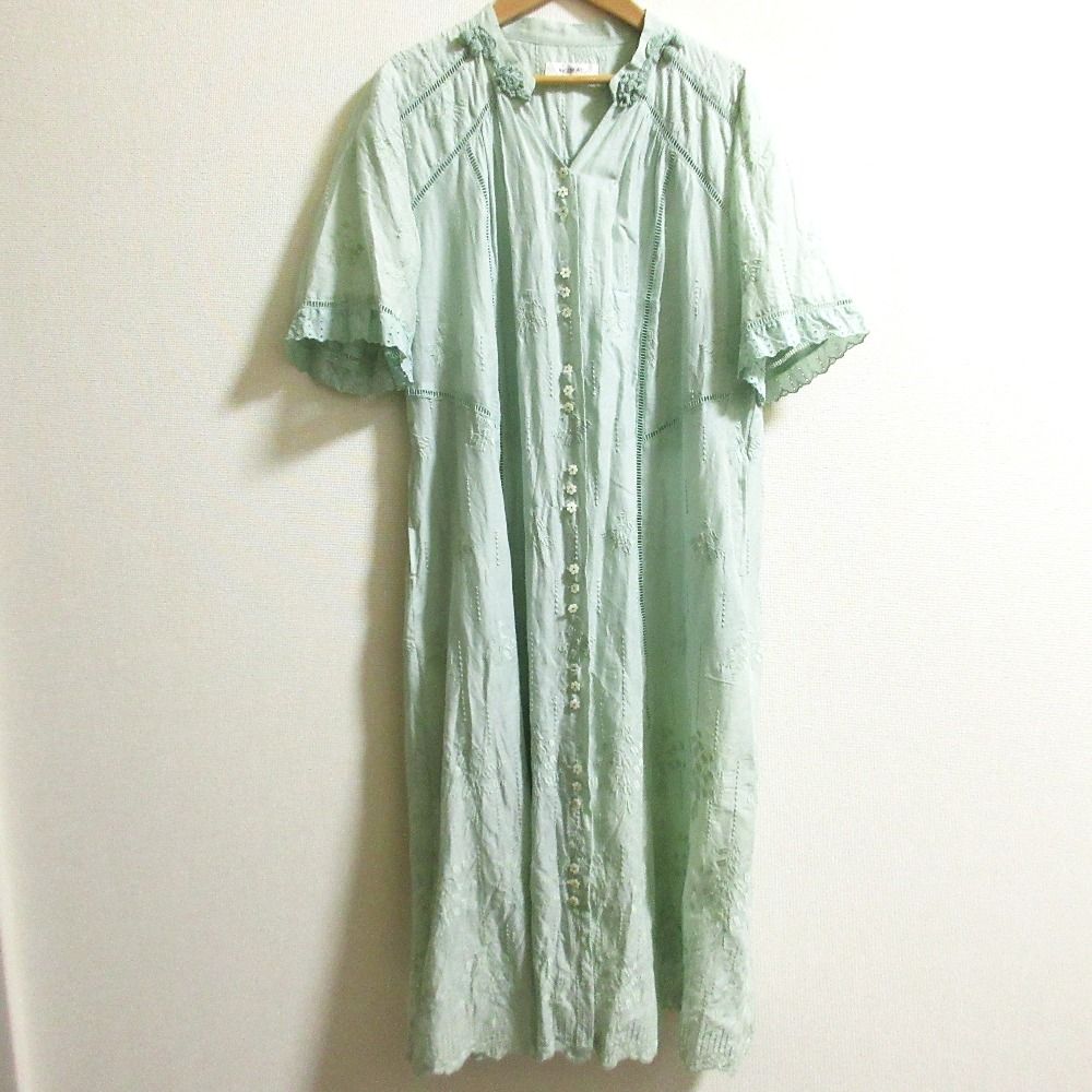 インゲボルグ スズラン刺繍ロングワンピース サイズ4 ミント レディース 古着