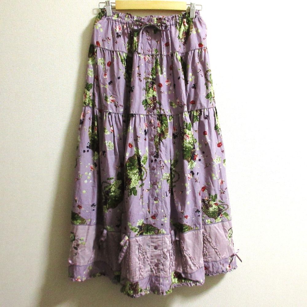 PINK HOUSE ピンクハウス ハーベストドロッププリントスカート パープル レディース 古着