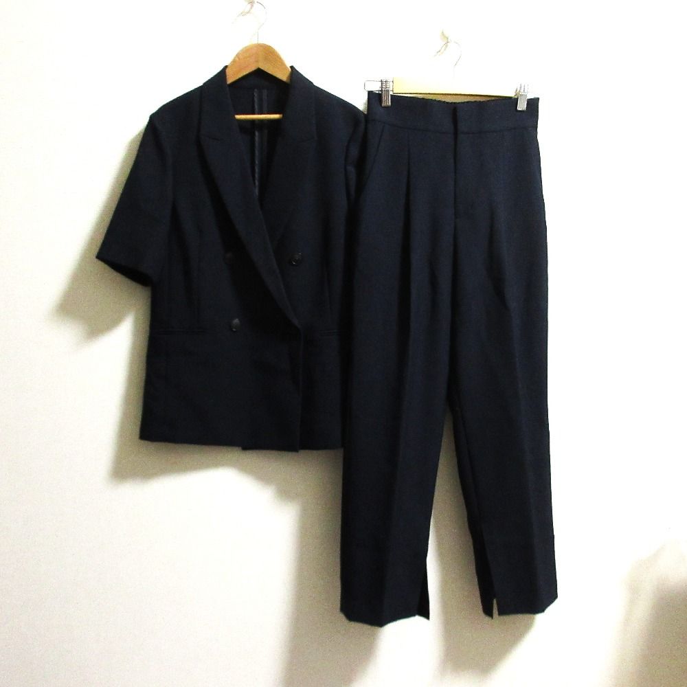 23SS uncrave アンクレイヴ ウォッシャブル ドライサップ ハーフスリーブジャケット テーパードパンツ セットアップ ネイビー レディース 古着