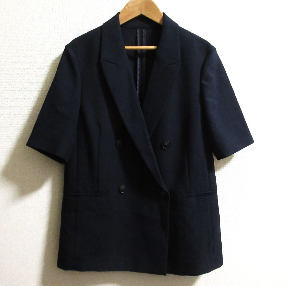 23SS uncrave アンクレイヴ ウォッシャブル ドライサップ ハーフスリーブジャケット テーパードパンツ セットアップ ネイビー レディース 古着