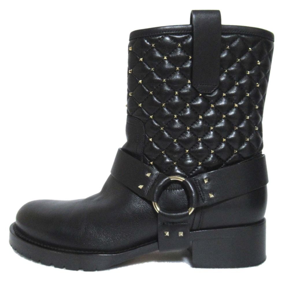 VALENTINO GARAVANI ヴァレンティノガラヴァーニ ロックスタッズ キルティング バイカーブーツ サイズ35 約22cm ブラック レディース 古着