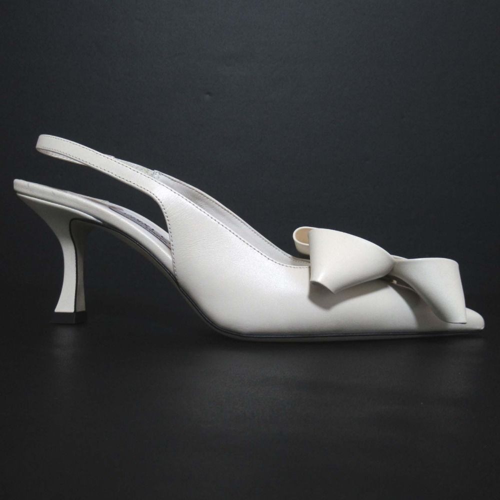 JIMMY CHOO ジミーチュウ STAZ スタズ ミュール75 リボン ポインテッドドゥ パンプス サイズ37 24 cm アイボリー レディース 古着