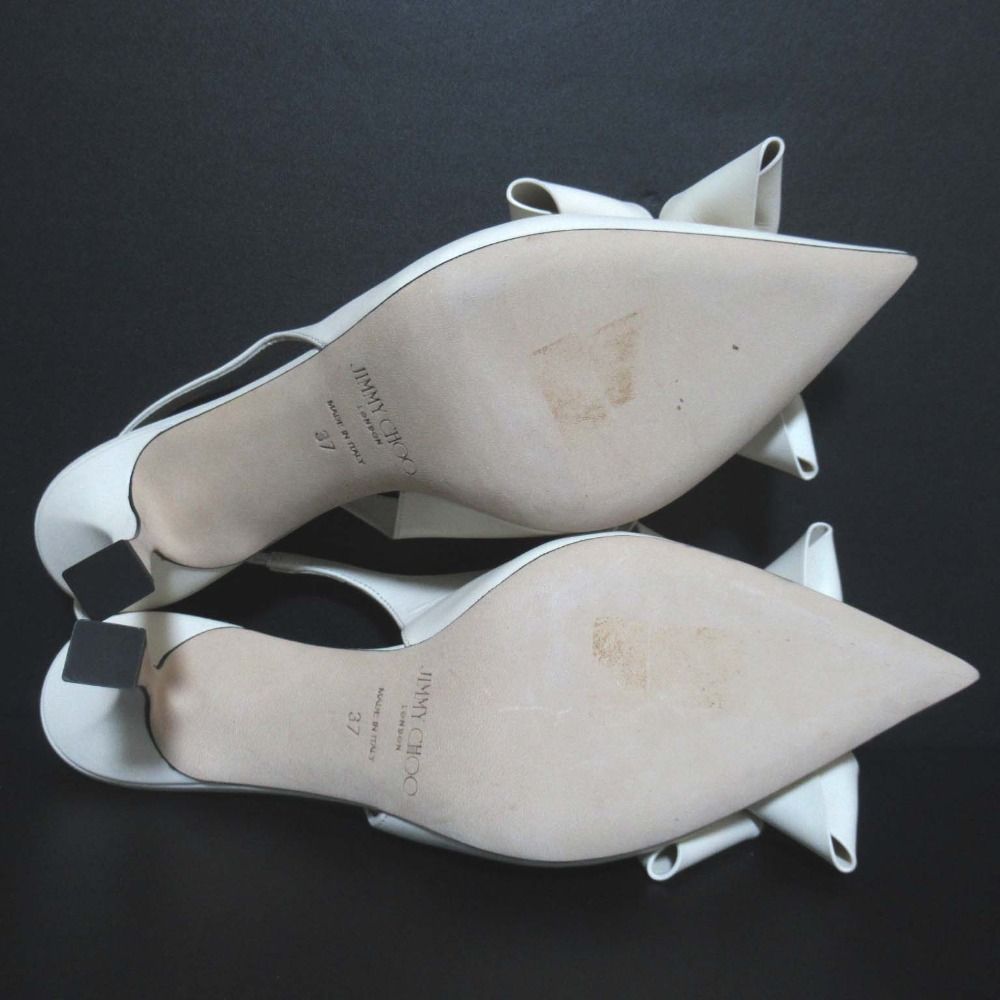  JIMMY CHOO ジミーチュウ STAZ スタズ ミュール75 リボン ポインテッドドゥ パンプス サイズ37 24 cm アイボリー レディース 古着 ミュール サンダル ミュール