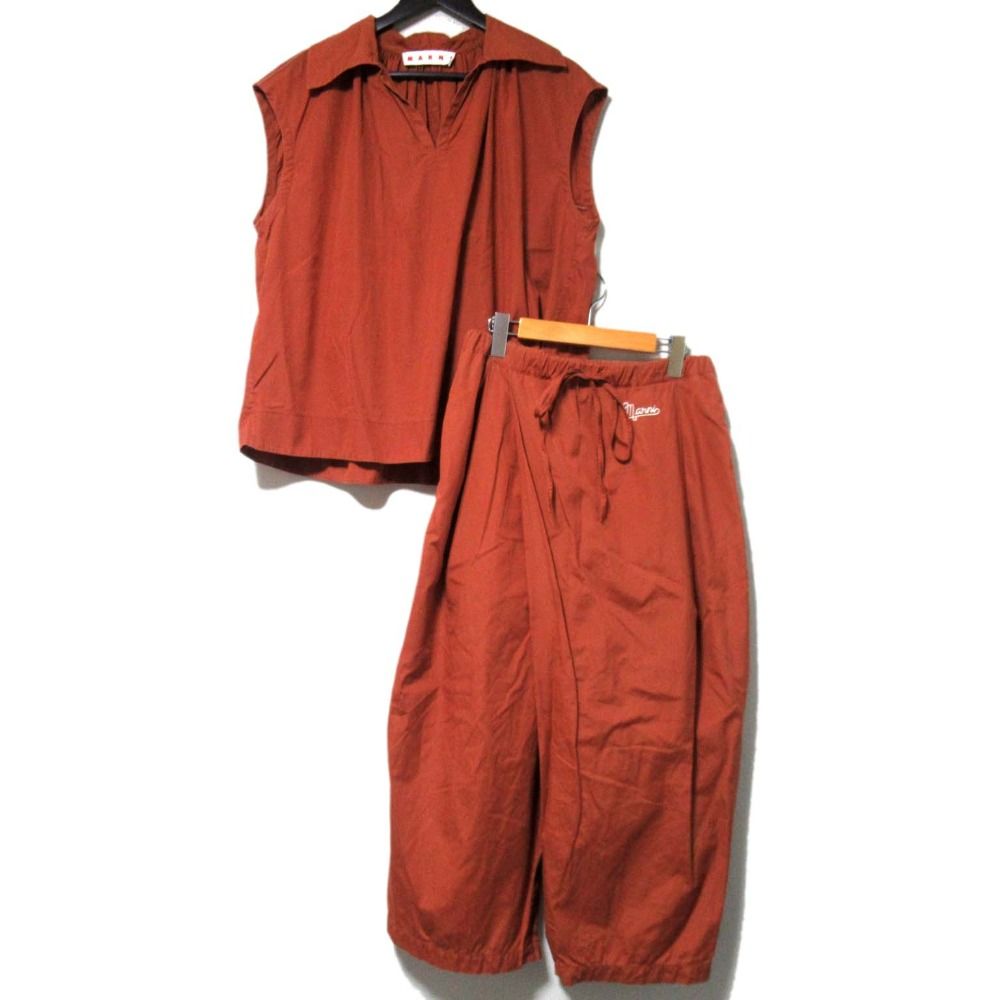 22SS MARNI マルニ ノースリーブブラウス イージーワイドパンツ セットアップ 38 42 テラコッタ レディース 古着