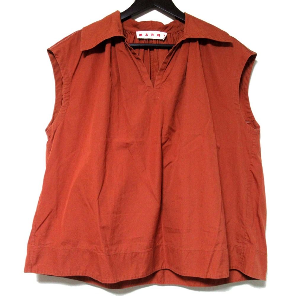 22SS MARNI マルニ ノースリーブブラウス イージーワイドパンツ セットアップ 38 42 テラコッタ レディース 古着