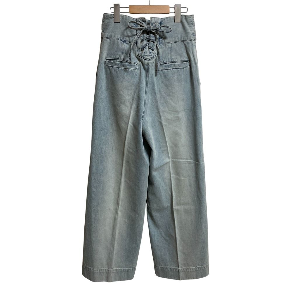 25SS La boutique BonBon ラブティックボンボン バックレースアップ デニムワイドパンツ サイズ36 サックスブルー レディース 古着