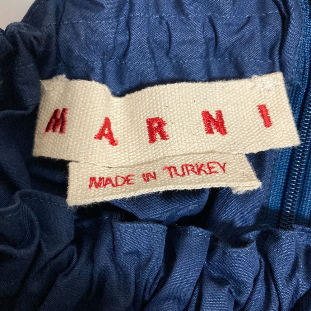  MARNI マルニ ギャザーネックブラウス サイズ38 ネイビー レディース 古着 ノースリーブ シャツ ブラウス