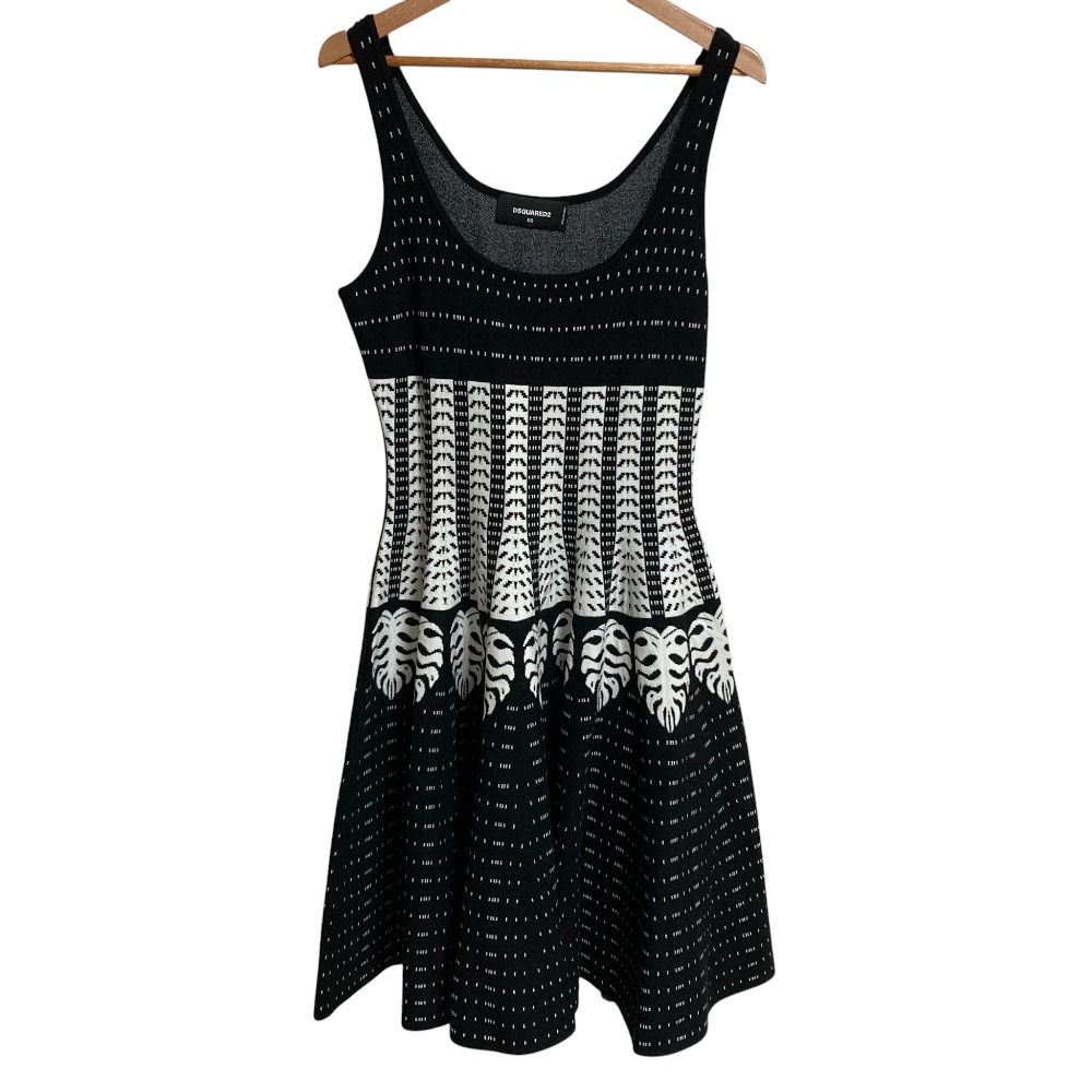 DSQUARED2 ディースクエアード ノースリーブニットドレスワンピース XSサイズ ブラックホワイト レディース 古着