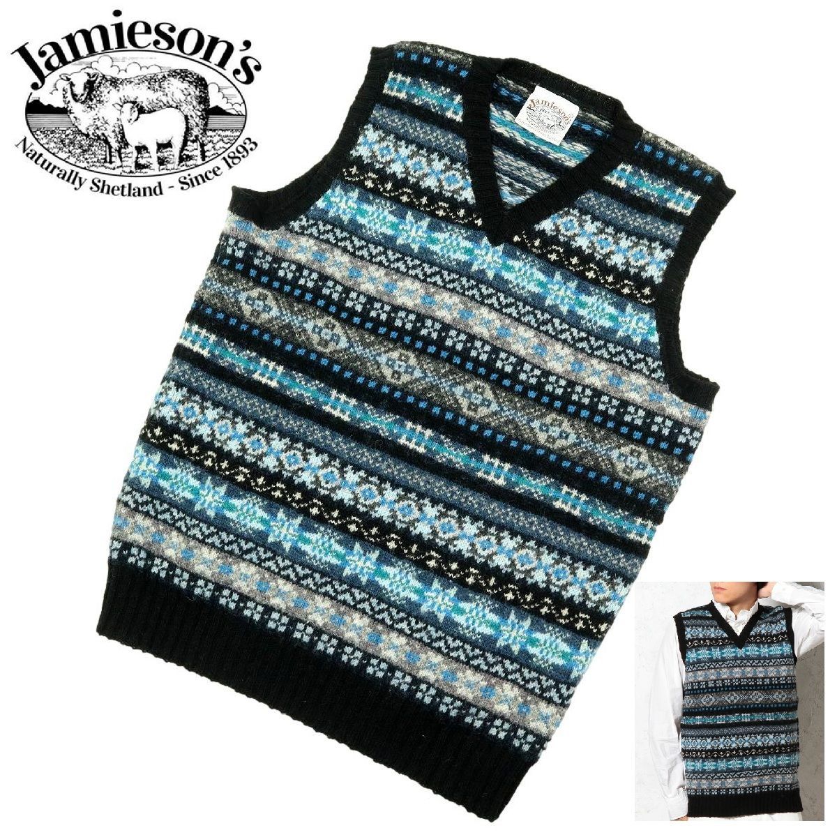 B 3547 JAMIESON S green label relaxing ジャミーソンズ グリーンレーベルリラクジング Vネック ベスト フェアアイル柄 別注