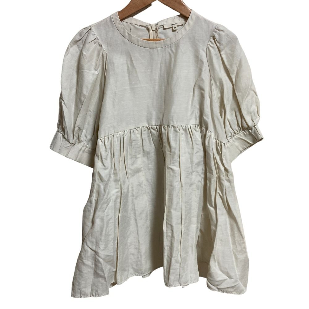 23SS yori ヨリ ショートパフギャザーブラウス YR21-23066SM サイズ36 オフホワイト レディース 古着
