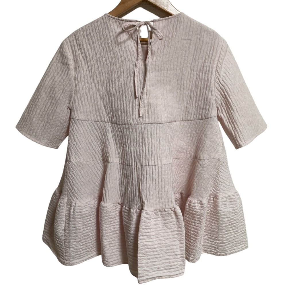 23 SS yori ヨリ フクレティアード バックリボン 半袖 ブラウス YR 21-23065 SM サイズ36 ピンク レディース 古着