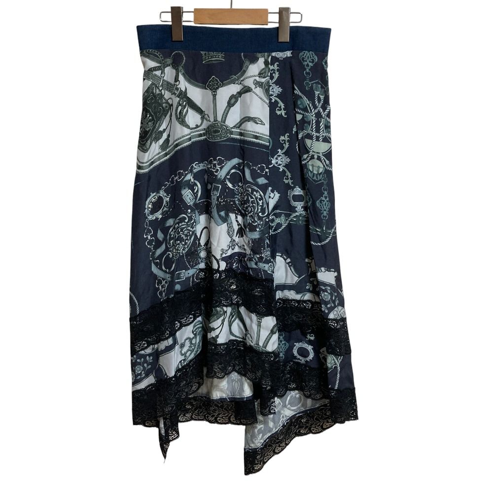 Y s ヨウジヤマモト ピンクレーベル スカーフプリントスカート YB-S40-230 サイズ2 ネイビー レディース 古着