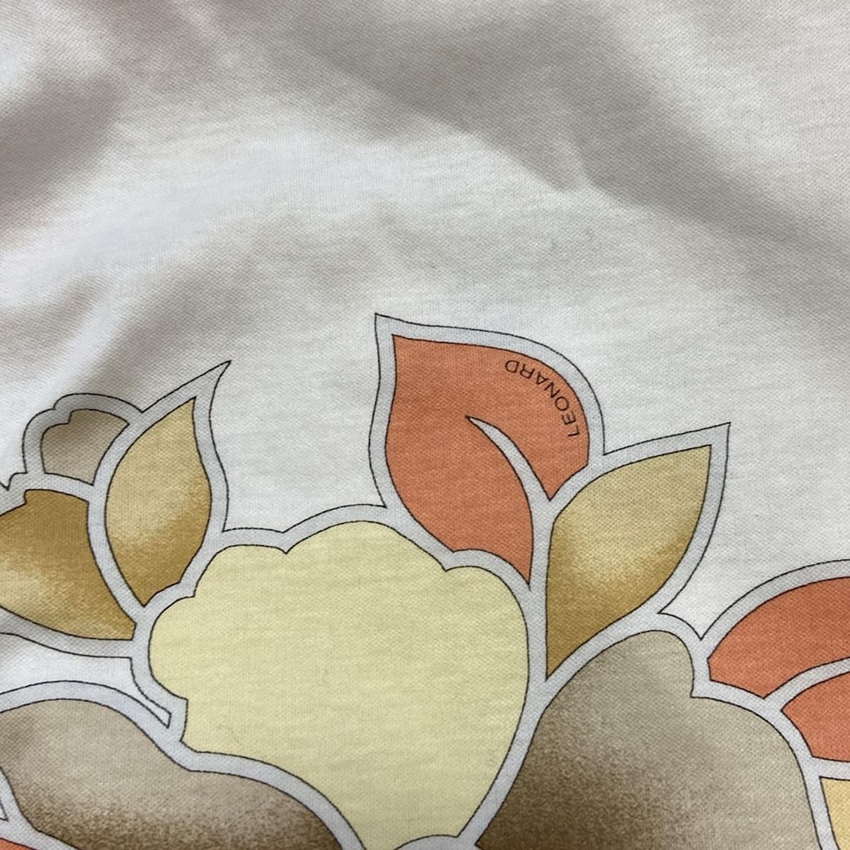  LEONARD SPORT レオナールスポーツ 長袖ポロシャツ サイズ42 L レディース - 白×ダークブラウン×マルチ 花柄 長袖 ポロシャツ