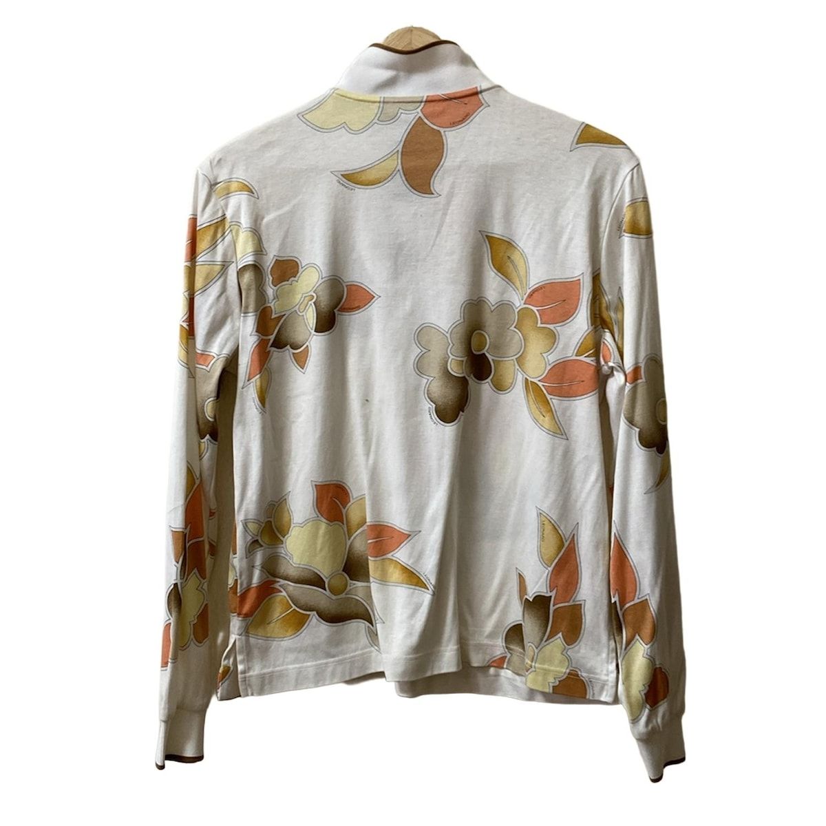 LEONARD SPORT レオナールスポーツ 長袖ポロシャツ サイズ42 L レディース - 白×ダークブラウン×マルチ 花柄