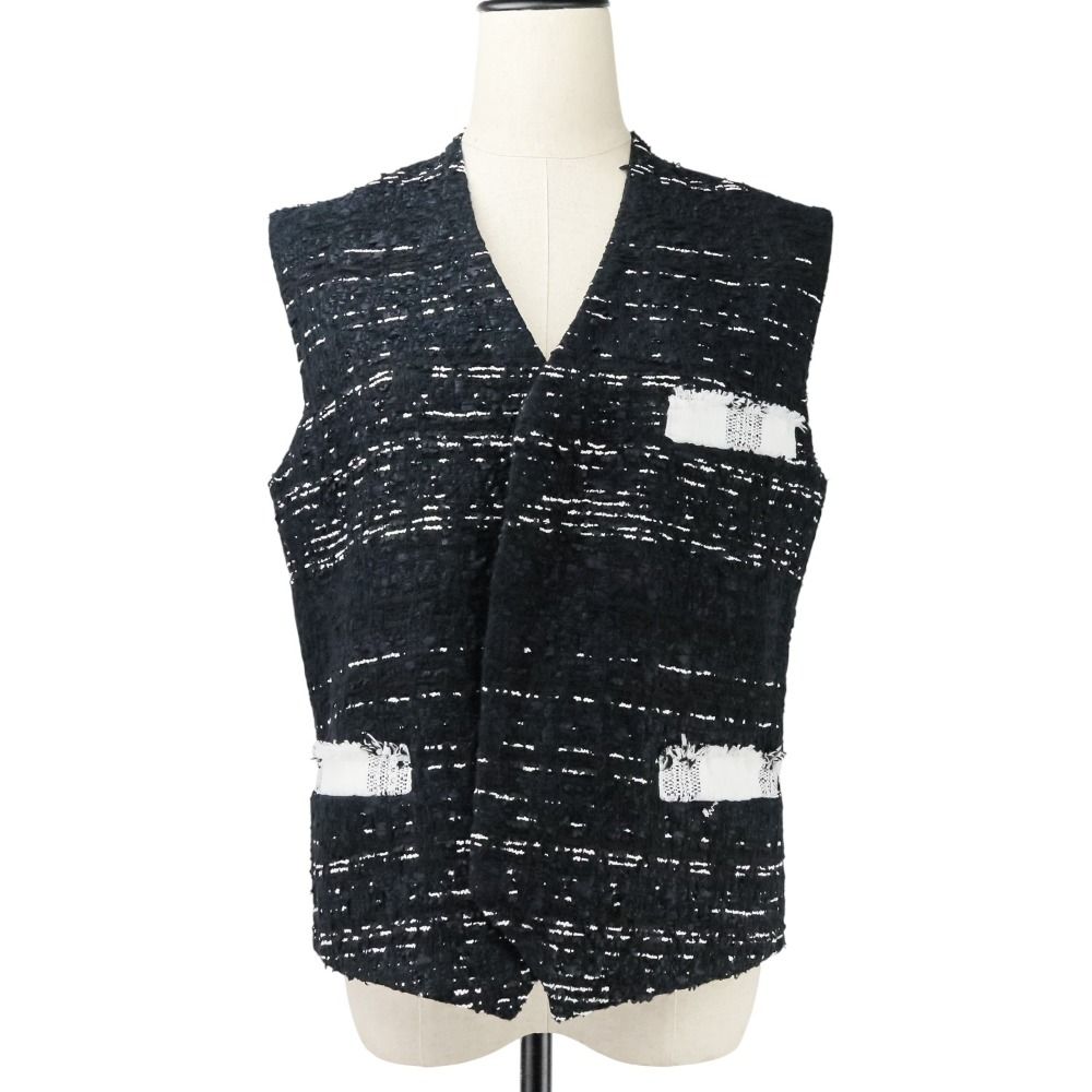 24SS TOMORROWLAND .B トゥモローランド.B 2トーンツイードジレ F ブラック レディース 古着