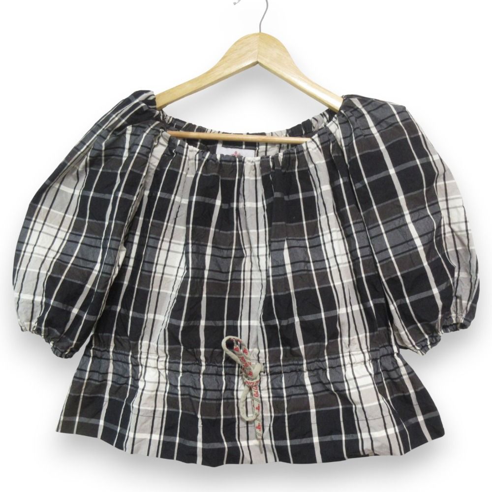 25 SS Vivienne Westwood ヴィヴィアンウエストウッドレッドレーベル コットンシルク タータンチェックトップ 00 ブラック レディース 古着