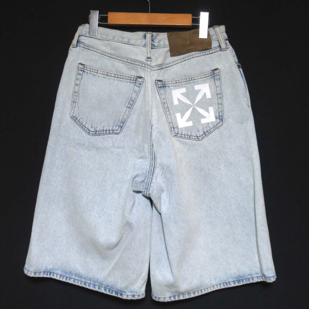 Off-White オフホワイト バックアロープリント デニム ショートパンツ W 32 ライトブルー メンズ 古着