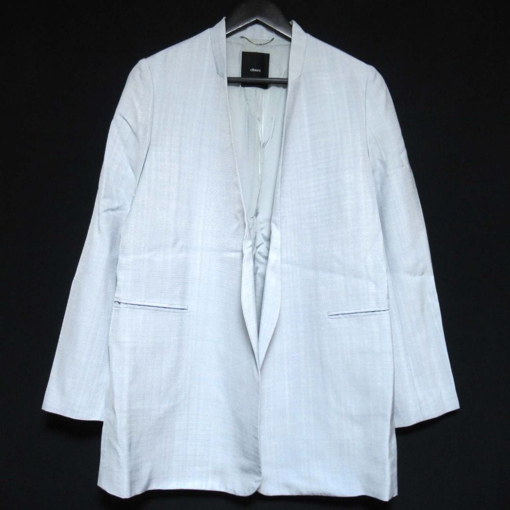 良品 23SS ebure エブール ヴァネッサビスコース ノーカラージャケット サイズ36 ライトブルー レディース 古着  USED