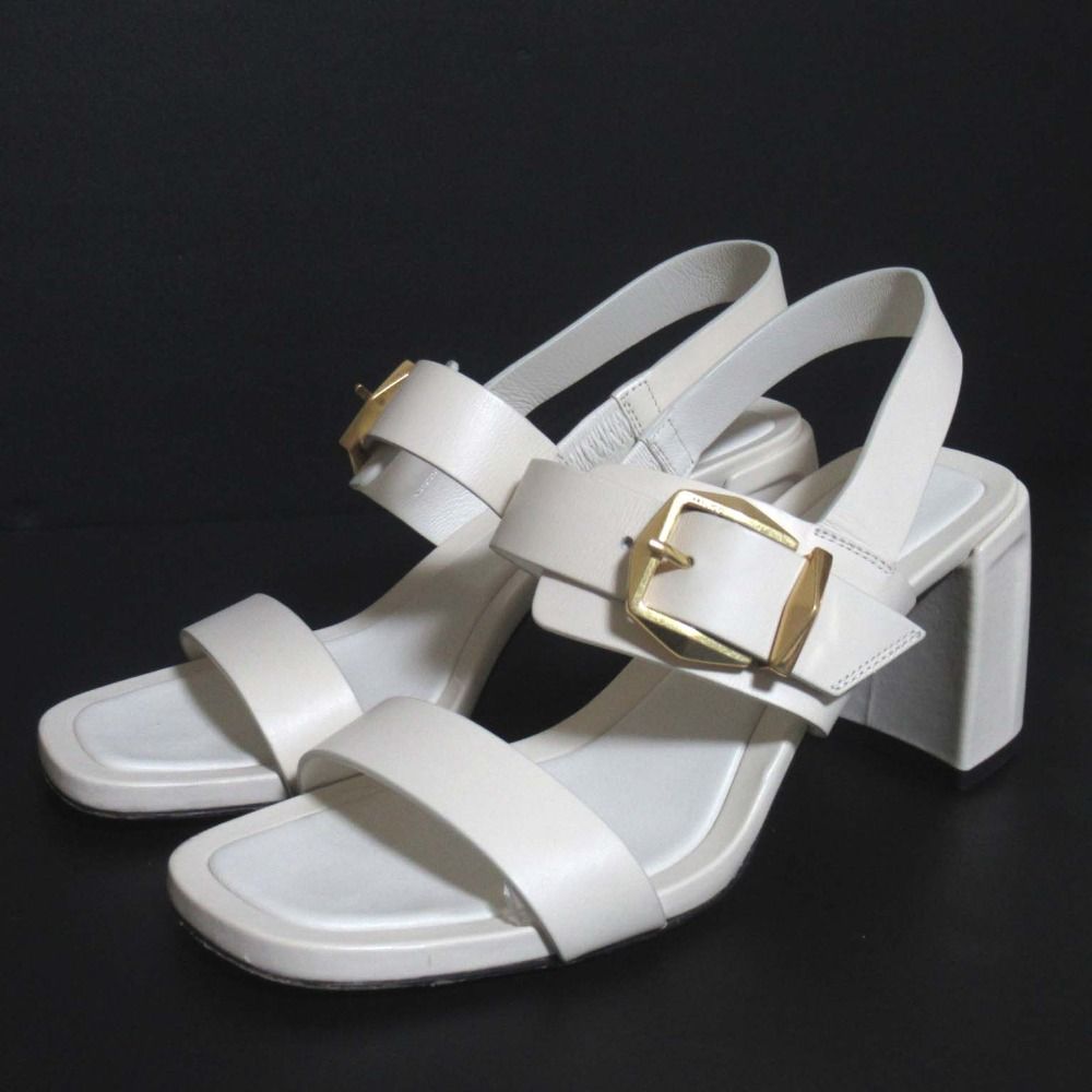 24SS JIMMY CHOO ジミーチュウ Hawke 70 ハワケ チャンキーヒール ストラップサンダル サイズ37 24cm相当 オフホワイト レディース 古着