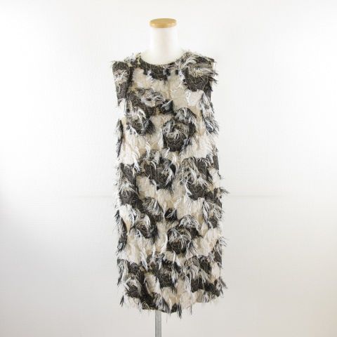 フレイアイディー FRAY I.D ノースリーブワンピース ミニ フリンジ ベージュ 黒 1 A500